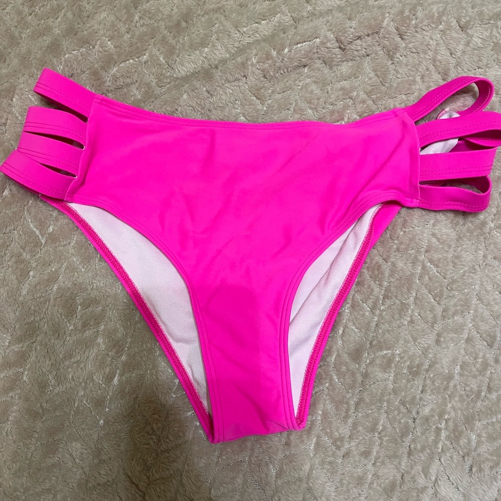 Pink high waisted cut out bikini bottoms